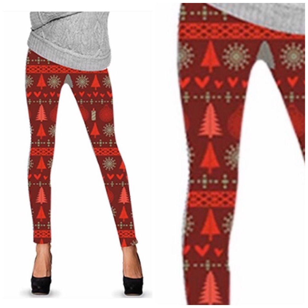 NEW Christmas Holiday Festive Fleece Leggings L/XL